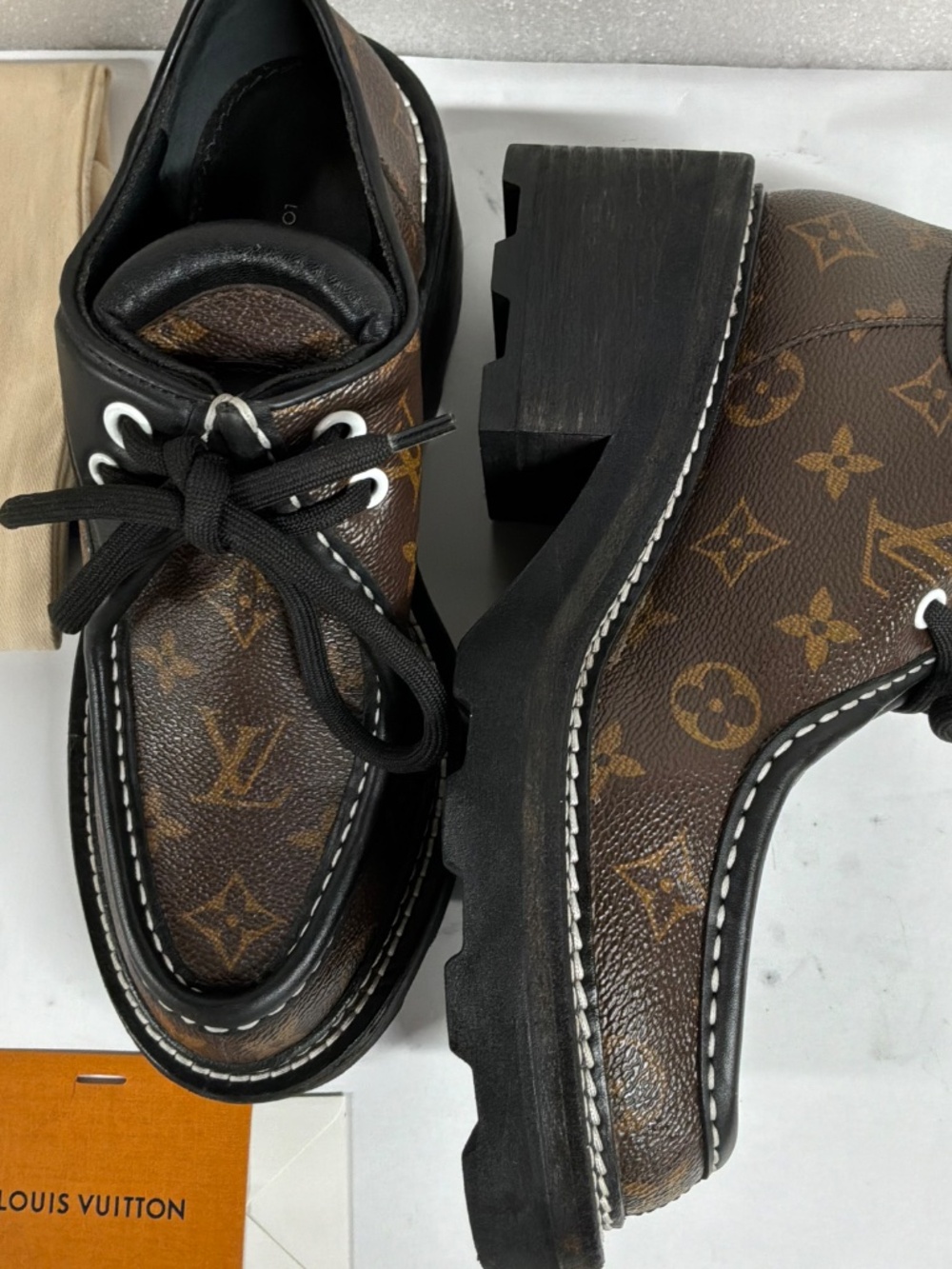 LOUIS VUITON ‎ Beaubourg Platform Derby Chunky Monogram 37.5. Excellent - Picture 4 of 16